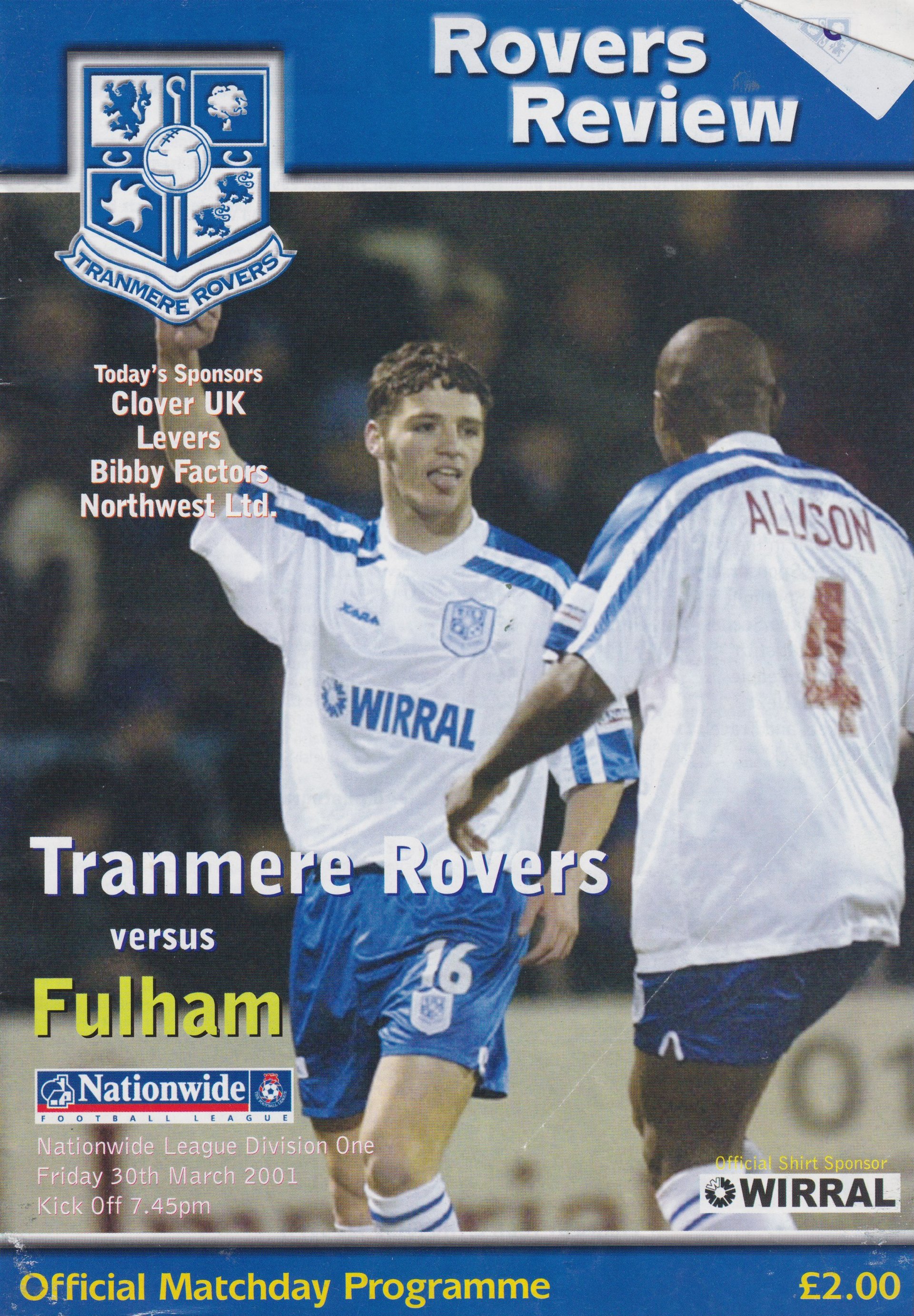 Tranmere Rovers v Fulham match programme